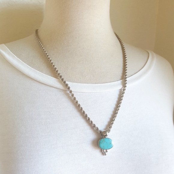 Sterling Silver Gold Matrix Turquoise Pendant & Rope Chain 💎 ATI Mexico MCM - Picture 9 of 15